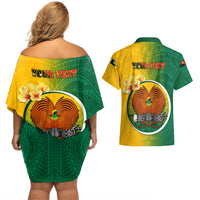 Personalized Papua New Guinea Enga Province Couples Matching Off Shoulder Short Dress and Hawaiian Shirt Mix Coat Of Arms Polynesian Pattern LT05 - Polynesian Pride