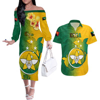 Personalized Papua New Guinea Enga Province Couples Matching Off The Shoulder Long Sleeve Dress and Hawaiian Shirt Mix Coat Of Arms Polynesian Pattern LT05 Green - Polynesian Pride