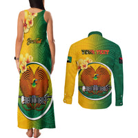 Personalized Papua New Guinea Enga Province Couples Matching Tank Maxi Dress and Long Sleeve Button Shirts Mix Coat Of Arms Polynesian Pattern LT05 - Polynesian Pride