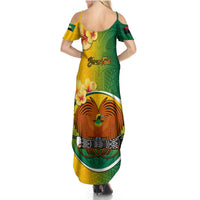 Personalized Papua New Guinea Enga Province Summer Maxi Dress Mix Coat Of Arms Polynesian Pattern LT05 - Polynesian Pride