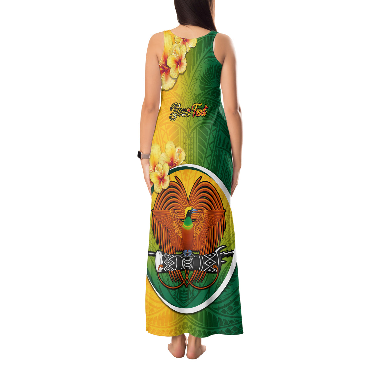 Personalized Papua New Guinea Enga Province Tank Maxi Dress Mix Coat Of Arms Polynesian Pattern LT05 - Polynesian Pride