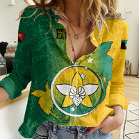 Personalized Papua New Guinea Enga Province Women Casual Shirt Mix Coat Of Arms Polynesian Pattern LT05 Female Green - Polynesian Pride