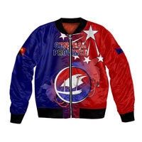 Papua New Guinea Central Province Bomber Jacket Mix Coat Of Arms Polynesian Pattern LT05 Unisex Blue - Polynesian Pride