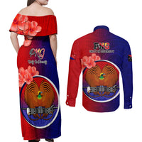 Papua New Guinea Central Province Couples Matching Off Shoulder Maxi Dress and Long Sleeve Button Shirts Mix Coat Of Arms Polynesian Pattern LT05 - Polynesian Pride