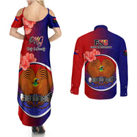 Papua New Guinea Central Province Couples Matching Summer Maxi Dress and Long Sleeve Button Shirts Mix Coat Of Arms Polynesian Pattern LT05 - Polynesian Pride