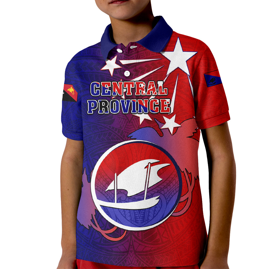 Papua New Guinea Central Province Kid Polo Shirt Mix Coat Of Arms Polynesian Pattern LT05 Kid Blue - Polynesian Pride