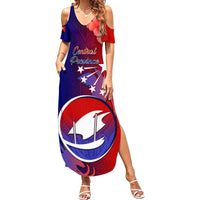 Papua New Guinea Central Province Summer Maxi Dress Mix Coat Of Arms Polynesian Pattern LT05 Women Blue - Polynesian Pride