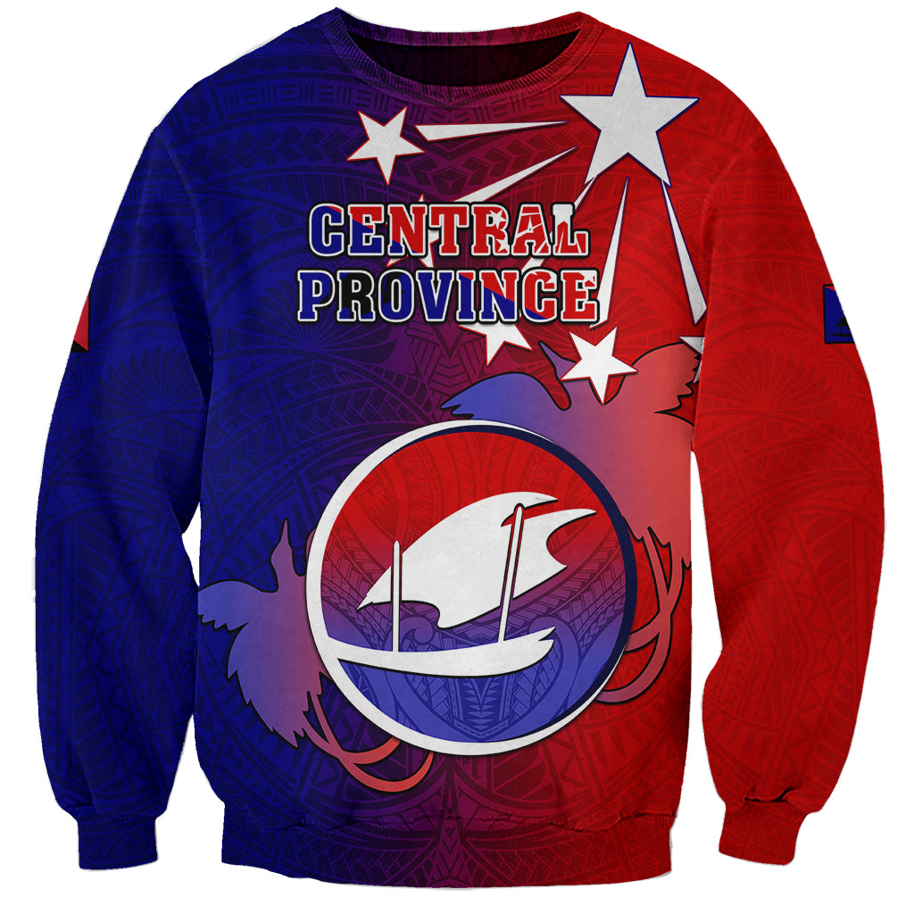 Papua New Guinea Central Province Sweatshirt Mix Coat Of Arms Polynesian Pattern LT05 Unisex Blue - Polynesian Pride