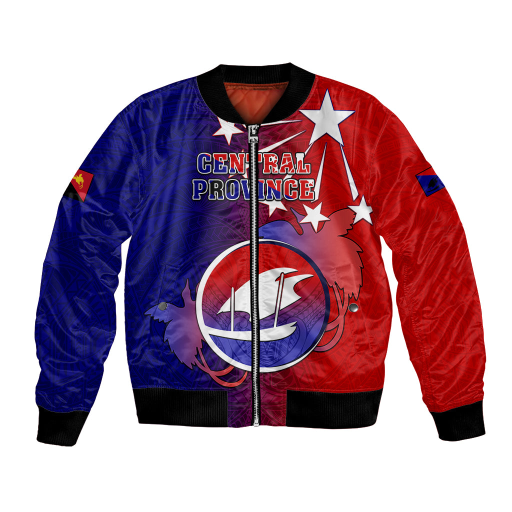 Personalized Papua New Guinea Central Province Bomber Jacket Mix Coat Of Arms Polynesian Pattern LT05 Unisex Blue - Polynesian Pride