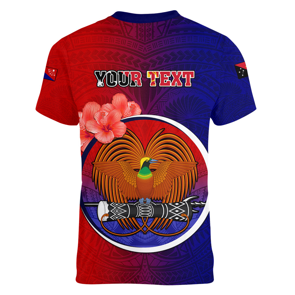 Personalized Papua New Guinea Central Province Women V Neck T Shirt Mix Coat Of Arms Polynesian Pattern LT05 - Polynesian Pride