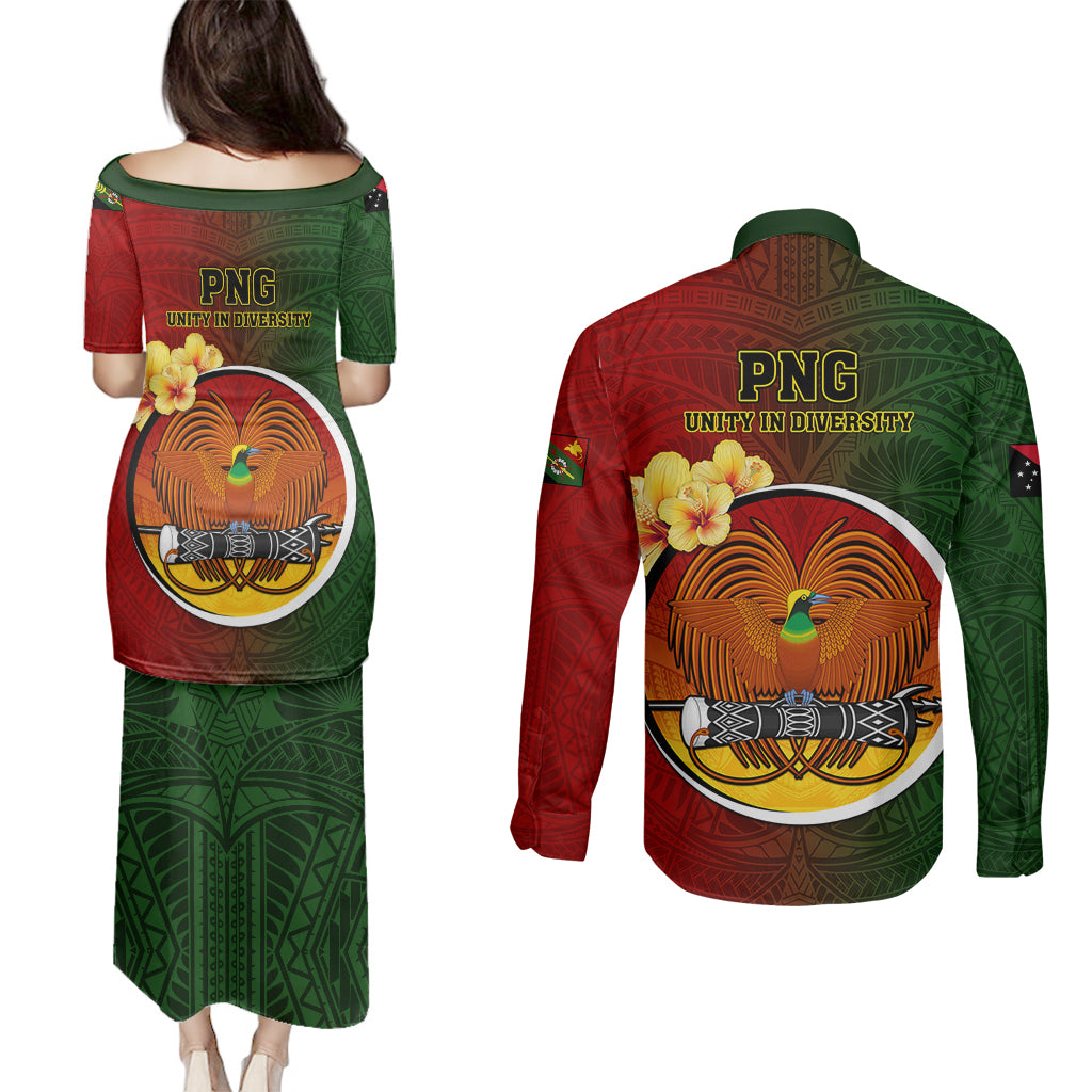 Papua New Guinea Chimbu Province Couples Matching Puletasi Dress and Long Sleeve Button Shirts Mix Coat Of Arms Polynesian Pattern LT05 - Polynesian Pride