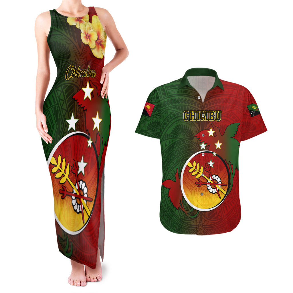 Papua New Guinea Chimbu Province Couples Matching Tank Maxi Dress and Hawaiian Shirt Mix Coat Of Arms Polynesian Pattern LT05 Red - Polynesian Pride
