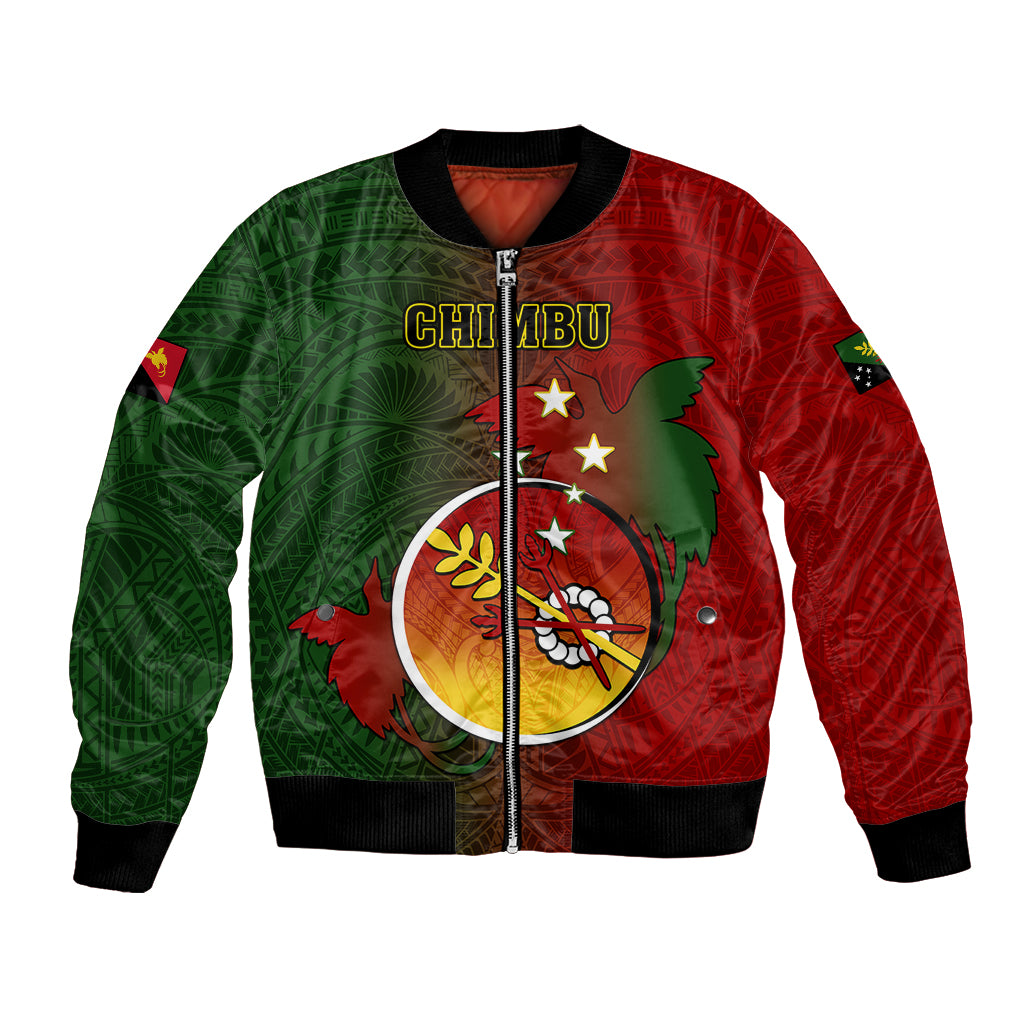 Personalized Papua New Guinea Chimbu Province Bomber Jacket Mix Coat Of Arms Polynesian Pattern LT05 Unisex Red - Polynesian Pride