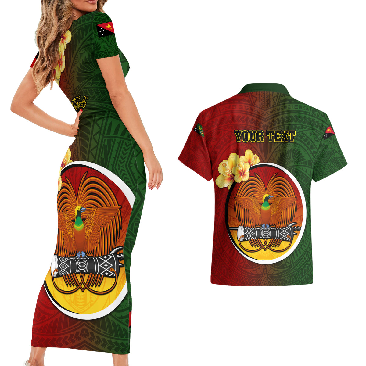 Personalized Papua New Guinea Chimbu Province Couples Matching Short Sleeve Bodycon Dress and Hawaiian Shirt Mix Coat Of Arms Polynesian Pattern LT05 - Polynesian Pride