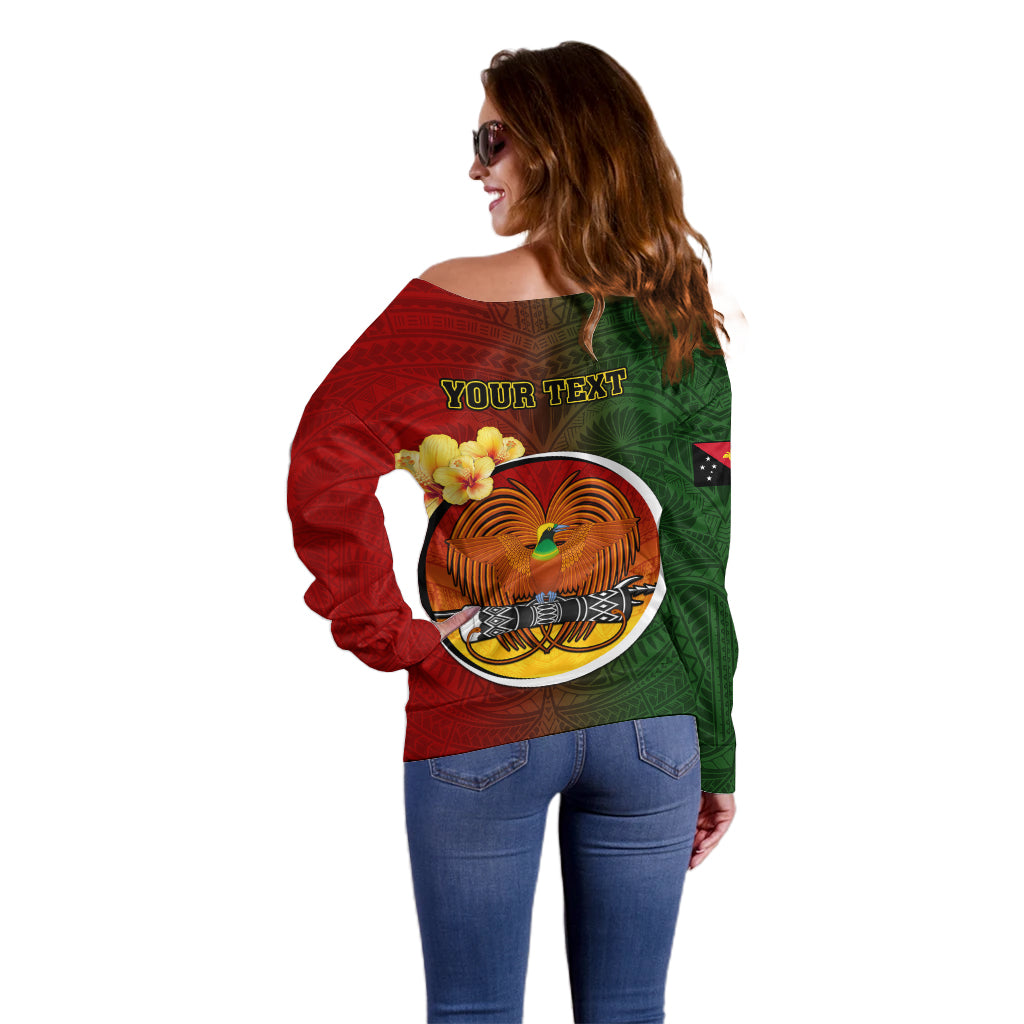 Personalized Papua New Guinea Chimbu Province Off Shoulder Sweater Mix Coat Of Arms Polynesian Pattern LT05 - Polynesian Pride