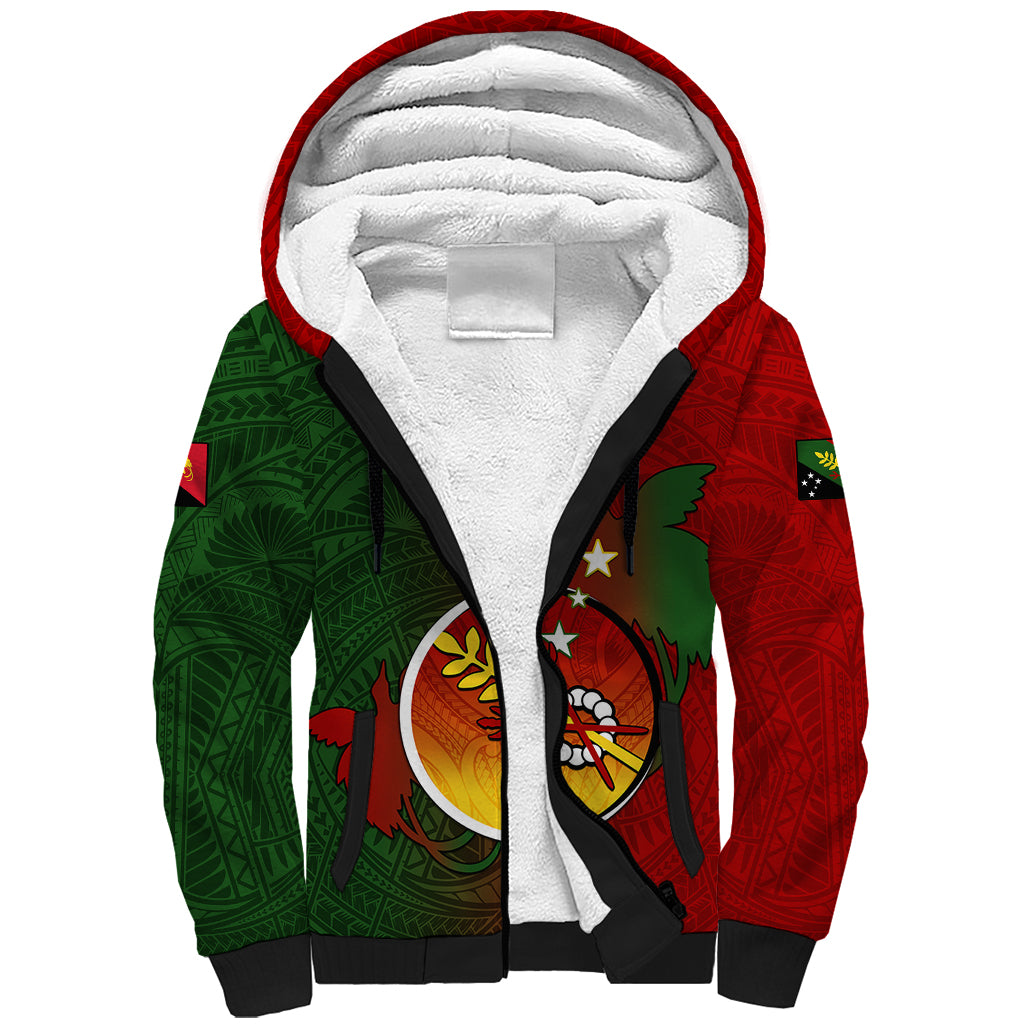Personalized Papua New Guinea Chimbu Province Sherpa Hoodie Mix Coat Of Arms Polynesian Pattern LT05 Unisex Red - Polynesian Pride