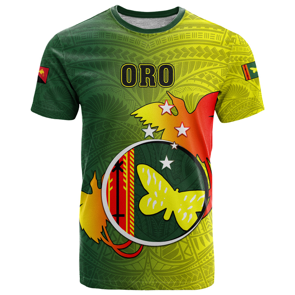 Papua New Guinea Oro Province T Shirt Mix Coat Of Arms Polynesian Pattern LT05 Yellow - Polynesian Pride