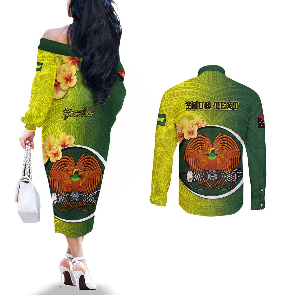 Personalized Papua New Guinea Oro Province Couples Matching Off The Shoulder Long Sleeve Dress and Long Sleeve Button Shirts Mix Coat Of Arms Polynesian Pattern LT05 - Polynesian Pride