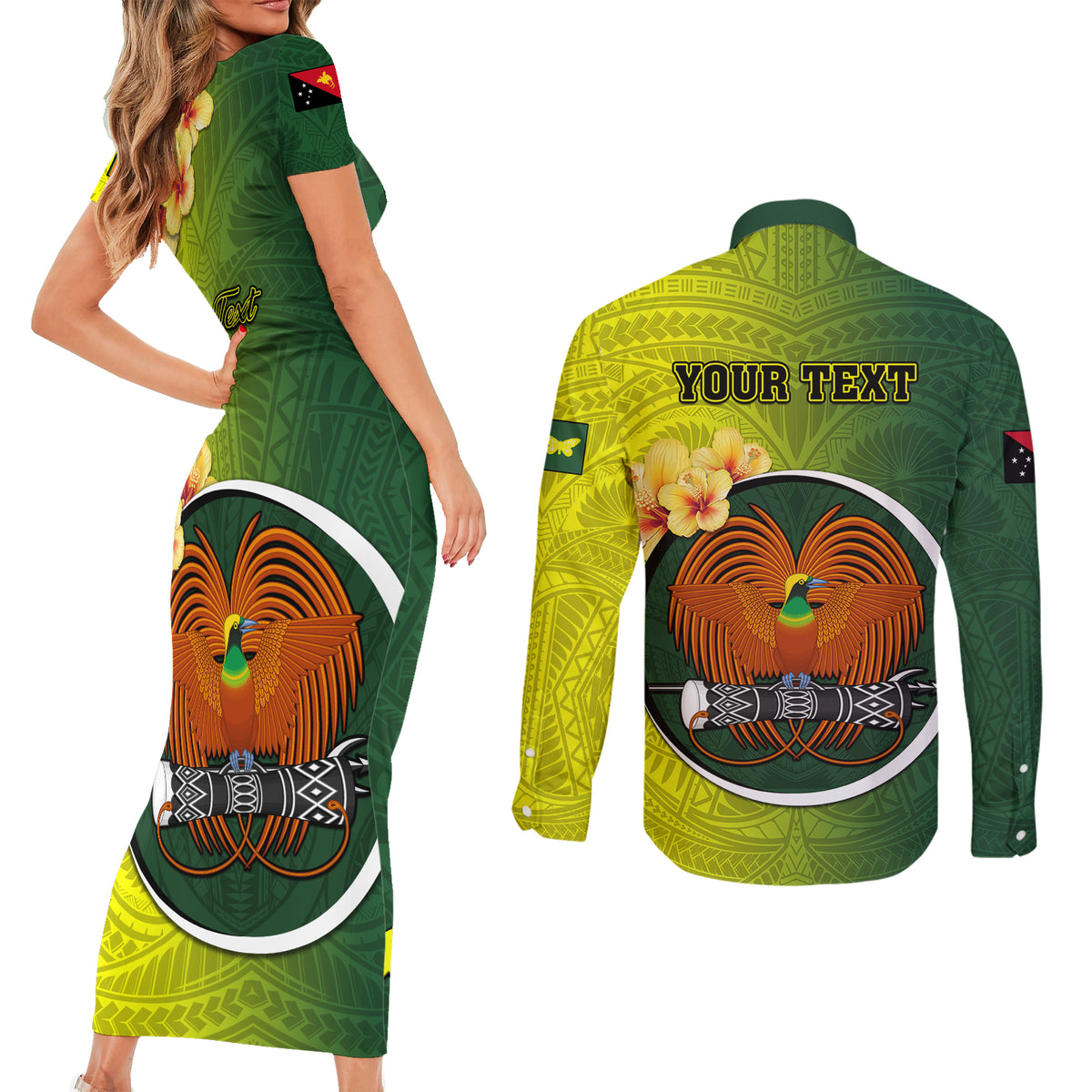 Personalized Papua New Guinea Oro Province Couples Matching Short Sleeve Bodycon Dress and Long Sleeve Button Shirts Mix Coat Of Arms Polynesian Pattern LT05 - Polynesian Pride