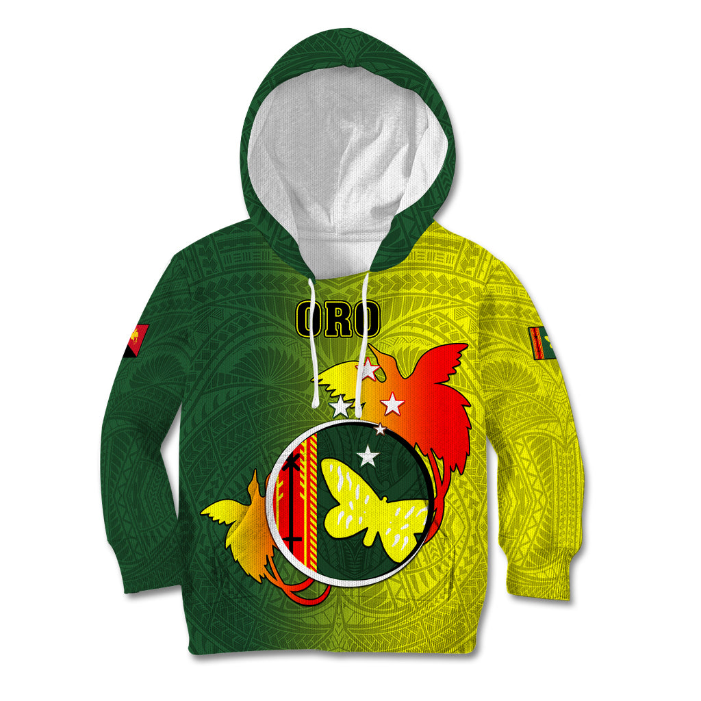 Personalized Papua New Guinea Oro Province Kid Hoodie Mix Coat Of Arms Polynesian Pattern LT05 Hoodie Yellow - Polynesian Pride