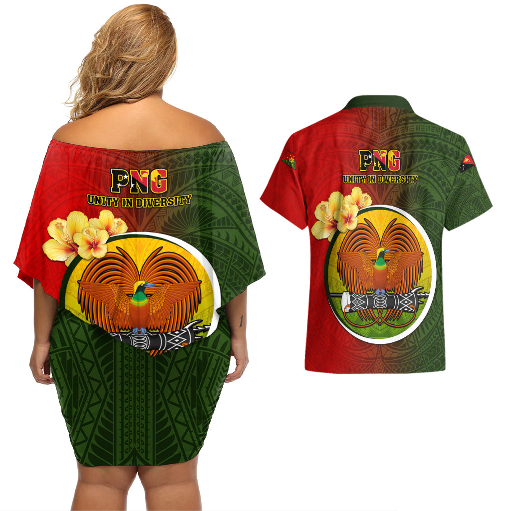 Papua New Guinea Eastern Highlands Province Couples Matching Off Shoulder Short Dress and Hawaiian Shirt Mix Coat Of Arms Polynesian Pattern LT05 - Polynesian Pride