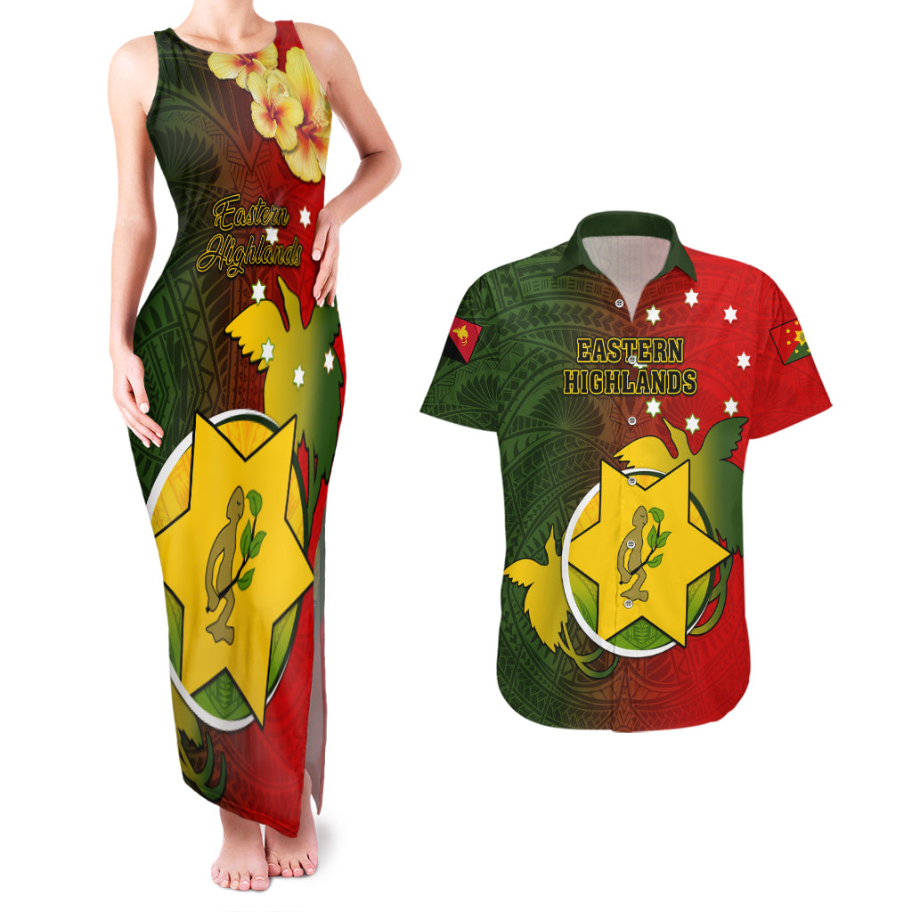 Papua New Guinea Eastern Highlands Province Couples Matching Tank Maxi Dress and Hawaiian Shirt Mix Coat Of Arms Polynesian Pattern LT05 Red - Polynesian Pride