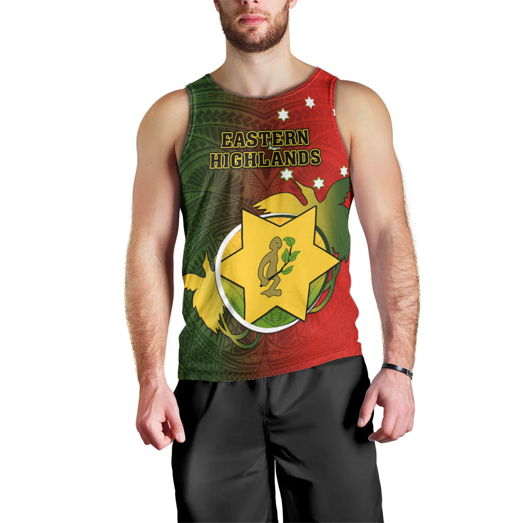 Papua New Guinea Eastern Highlands Province Men Tank Top Mix Coat Of Arms Polynesian Pattern LT05 - Polynesian Pride