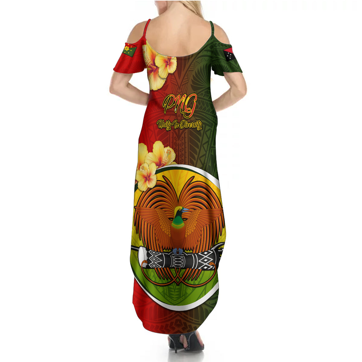 Papua New Guinea Eastern Highlands Province Summer Maxi Dress Mix Coat Of Arms Polynesian Pattern LT05 - Polynesian Pride