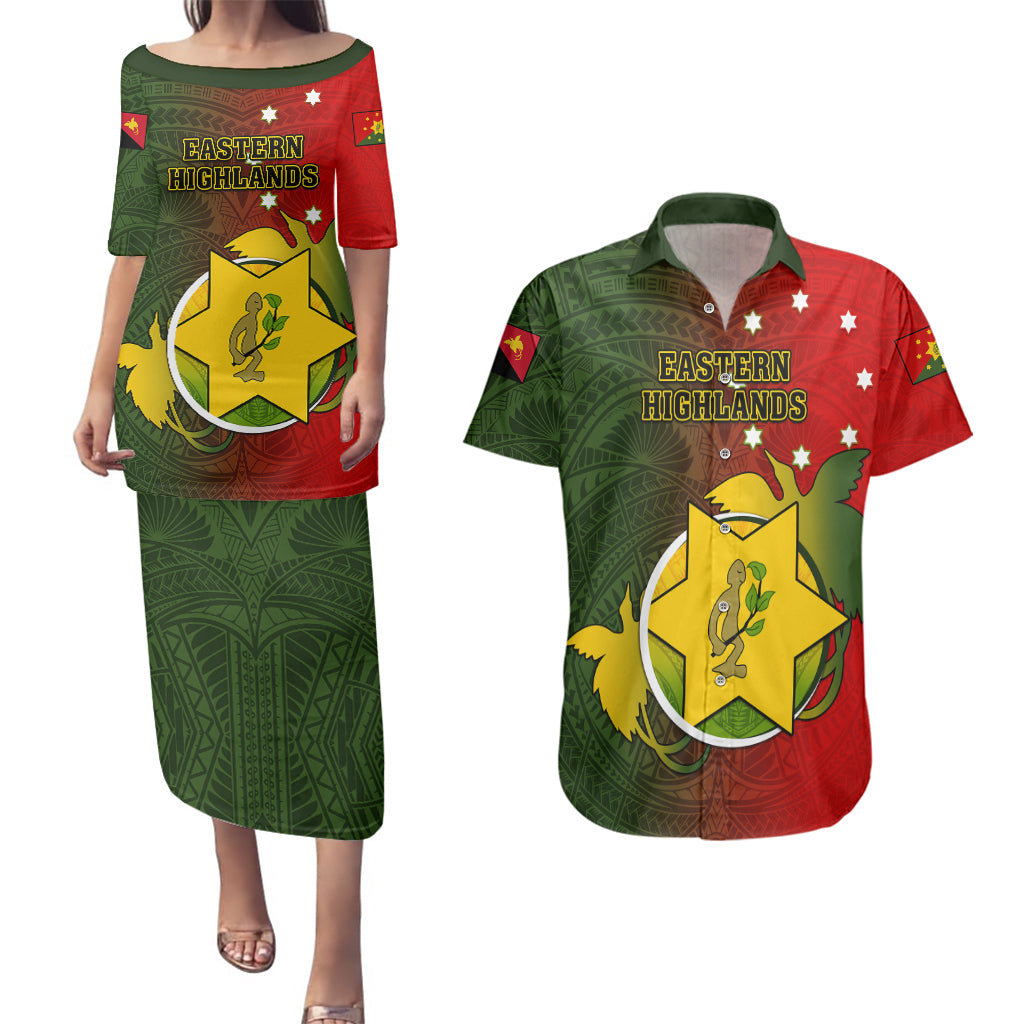 Personalized Papua New Guinea Eastern Highlands Province Couples Matching Puletasi Dress and Hawaiian Shirt Mix Coat Of Arms Polynesian Pattern LT05 Red - Polynesian Pride