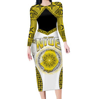 Personalised Niue The Rock Of Polynesia Family Matching Long Sleeve Bodycon Dress and Hawaiian Shirt Peniamina Gospel Day Yellow Version