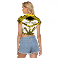 Personalised Niue The Rock Of Polynesia Raglan Cropped T Shirt Peniamina Gospel Day Yellow Version