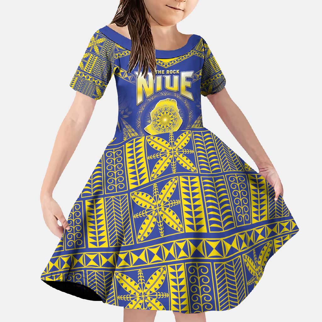 Personalised Niue The Rock Of Polynesia Family Matching Tank Maxi Dress and Hawaiian Shirt Peniamina Gospel Day Blue Version