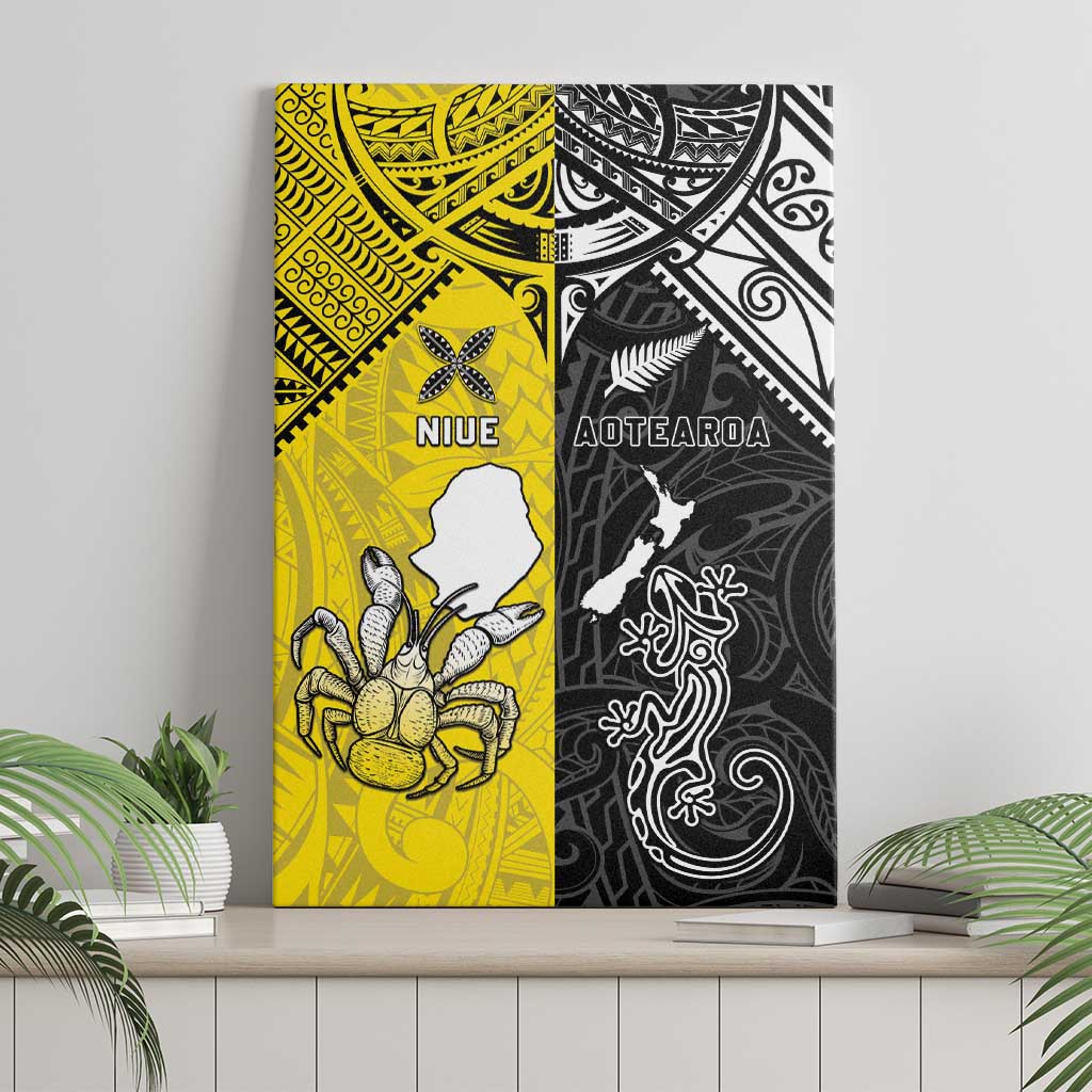 New Zealand Maori And Niue Hiapo Canvas Wall Art Lizard And Coconut Crab Together
