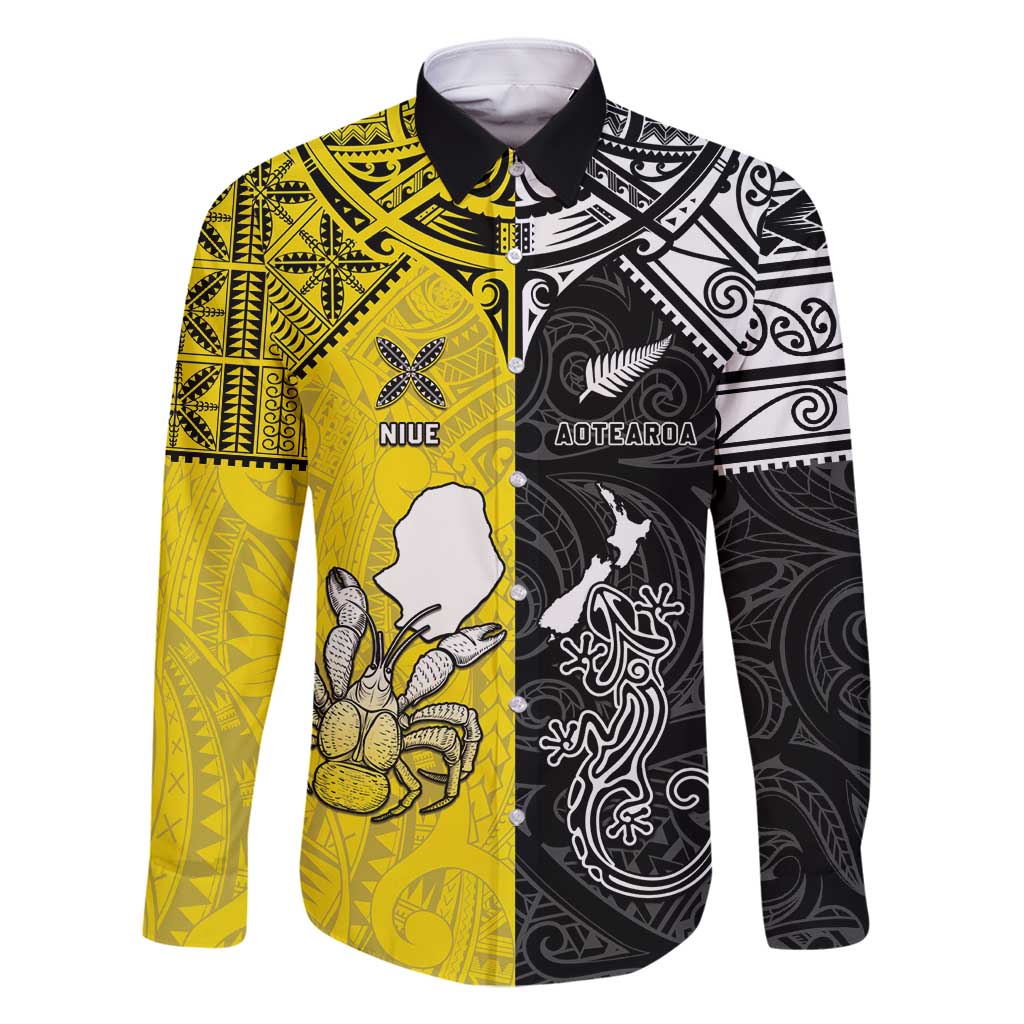 Custom New Zealand Maori And Niue Hiapo Family Matching Summer Maxi Dress and Hawaiian Shirt Lizard And Coconut Crab Together