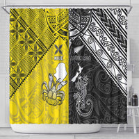 New Zealand Maori And Niue Hiapo Shower Curtain Lizard And Coconut Crab Together