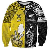 Custom New Zealand Maori And Niue Hiapo Sweatshirt Lizard And Coconut Crab Together LT05 Unisex Yellow - Polynesian Pride