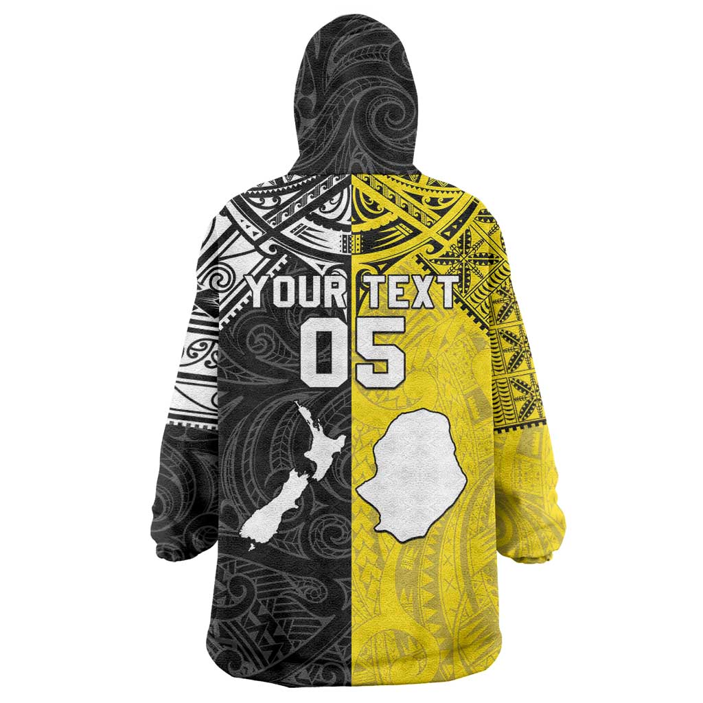 Custom New Zealand Maori And Niue Hiapo Wearable Blanket Hoodie Lizard And Coconut Crab Together