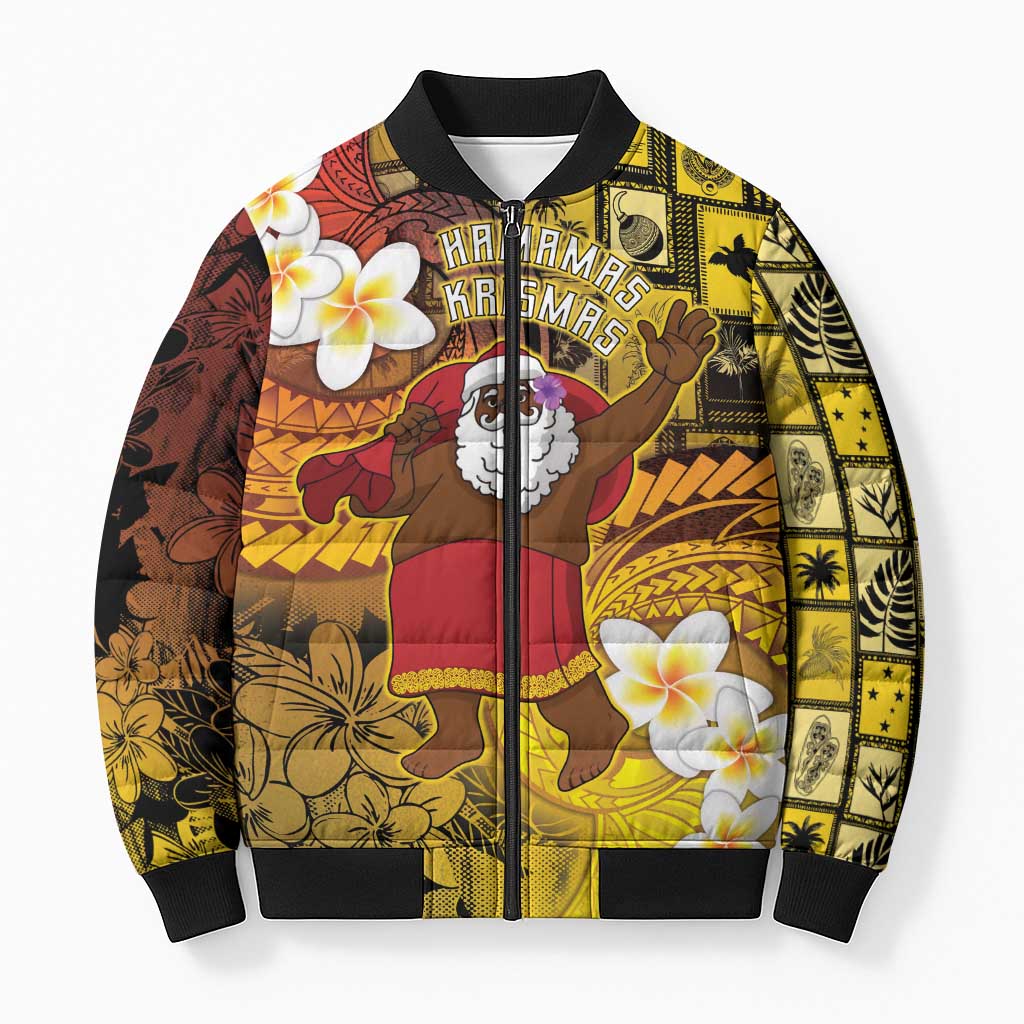Papua New Guinea Retro Christmas Bomber Puffer Jacket Hamamas Krismas - Polynesian Pride