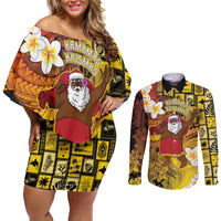 Papua New Guinea Retro Christmas Couples Matching Off Shoulder Short Dress and Long Sleeve Button Shirt Hamamas Krismas - Polynesian Pride