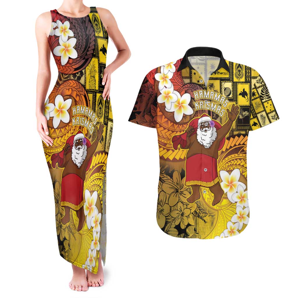 Papua New Guinea Retro Christmas Couples Matching Tank Maxi Dress and Hawaiian Shirt Hamamas Krismas - Polynesian Pride