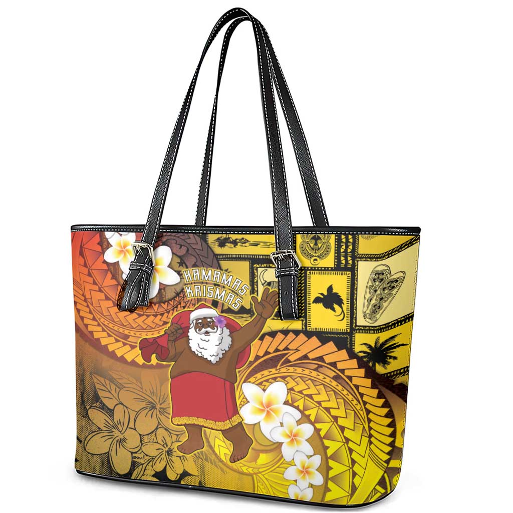 Papua New Guinea Retro Christmas Leather Tote Bag Hamamas Krismas - Polynesian Pride
