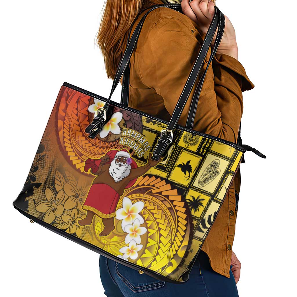 Papua New Guinea Retro Christmas Leather Tote Bag Hamamas Krismas - Polynesian Pride