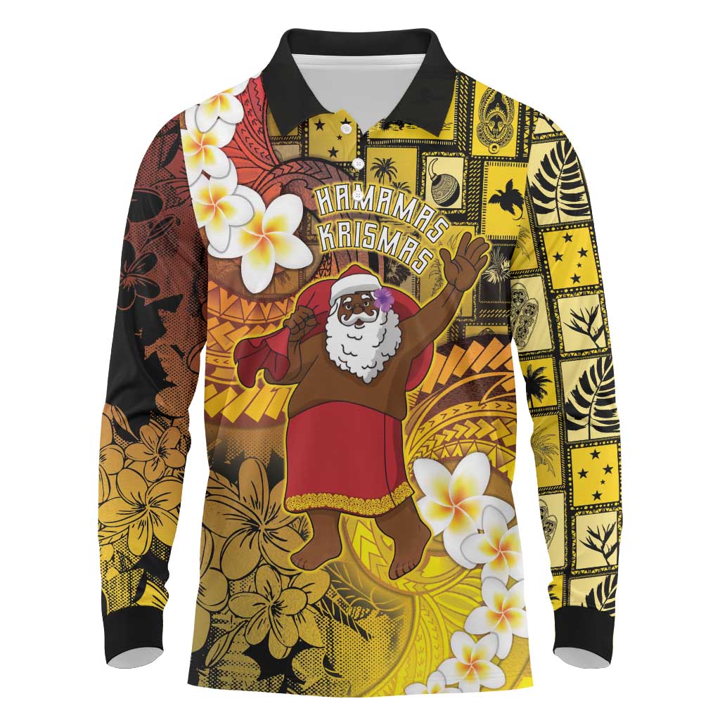 Papua New Guinea Retro Christmas Long Sleeve Polo Shirt Hamamas Krismas - Polynesian Pride