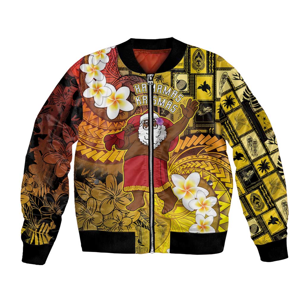 Papua New Guinea Retro Christmas Sleeve Zip Bomber Jacket Hamamas Krismas - Polynesian Pride
