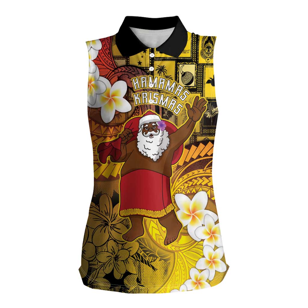 Papua New Guinea Retro Christmas Women Sleeveless Polo Shirt Hamamas Krismas - Polynesian Pride