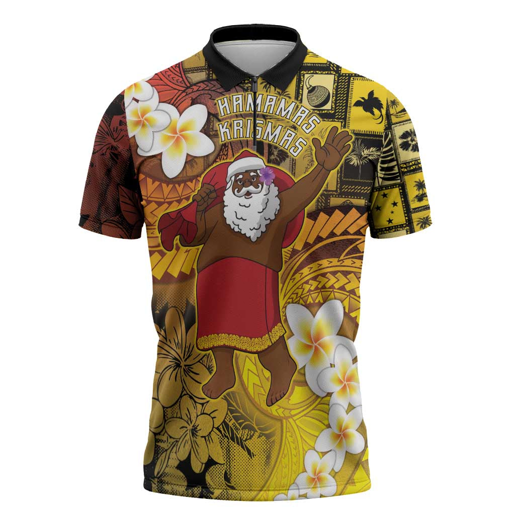 Papua New Guinea Retro Christmas Zipper Polo Shirt Hamamas Krismas - Polynesian Pride