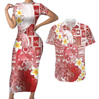 Tonga Christmas Couples Matching Short Sleeve Bodycon Dress and Hawaiian Shirt Kilisimasi Fiefia Retro Style Red - Polynesian Pride