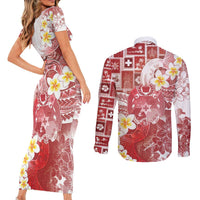 Tonga Christmas Couples Matching Short Sleeve Bodycon Dress and Long Sleeve Button Shirt Kilisimasi Fiefia Retro Style Red - Polynesian Pride