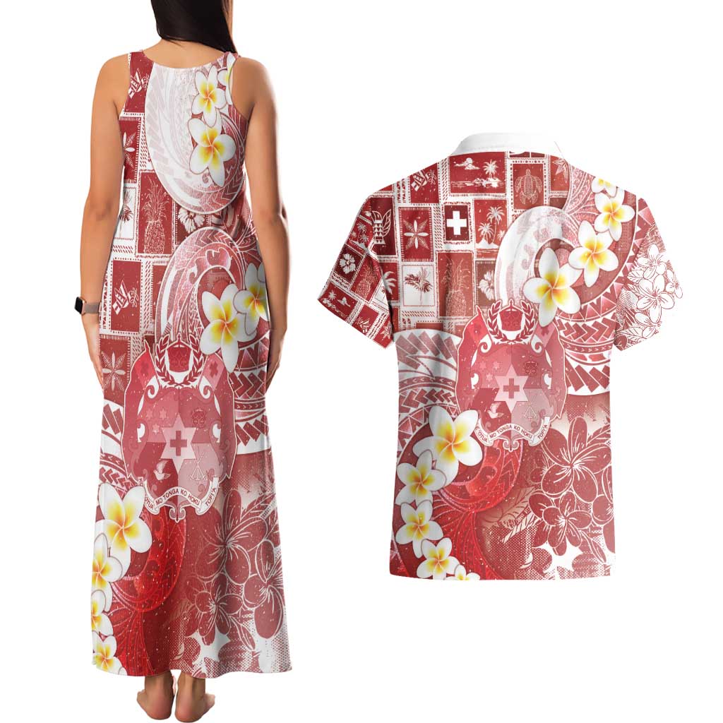 Tonga Christmas Couples Matching Tank Maxi Dress and Hawaiian Shirt Kilisimasi Fiefia Retro Style Red - Polynesian Pride