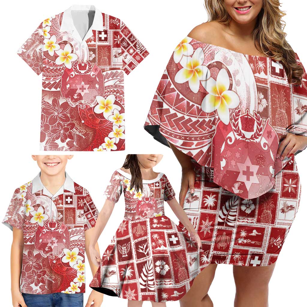 Tonga Christmas Family Matching Off Shoulder Short Dress and Hawaiian Shirt Kilisimasi Fiefia Retro Style Red - Polynesian Pride